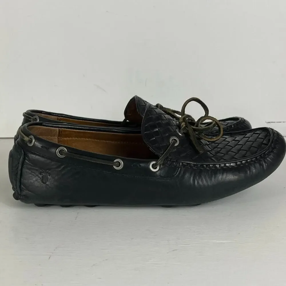 Frye Loafers Mens Size 10.5 Russe Black Woven Leather Slip On Casual Shoes